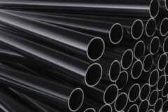 Close-up of plastic pipes on a white background 3d render illustration.